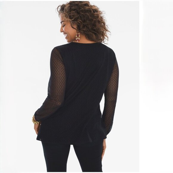 Chico's Top Women's Size 3 (16-18) Black Floral Embroidery Sheer Long Sleeves‎ - Picture 9 of 9